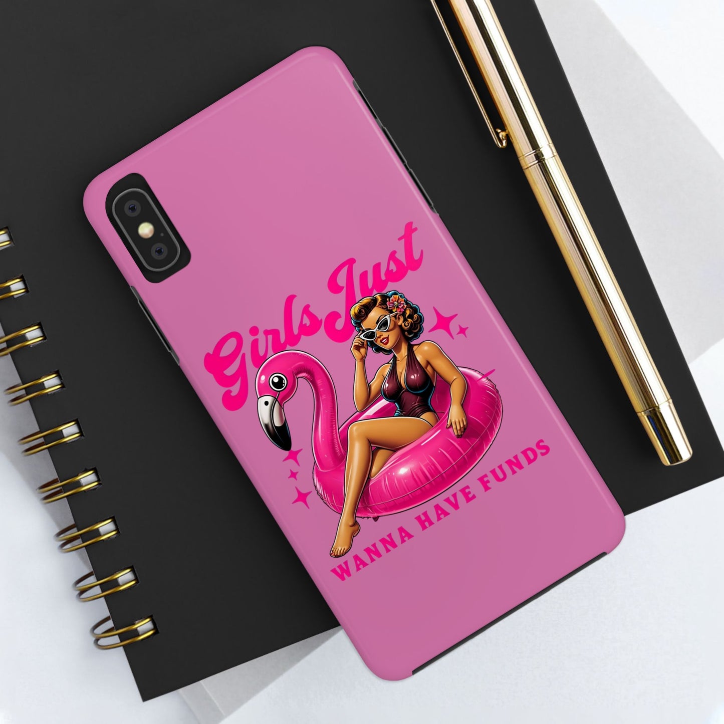 Girls Just Wanna Have Funds Phone Case – Pink Aesthetic iPhone Cover, Trendy Quote Case, Cute Gift for Her or Boss Babe