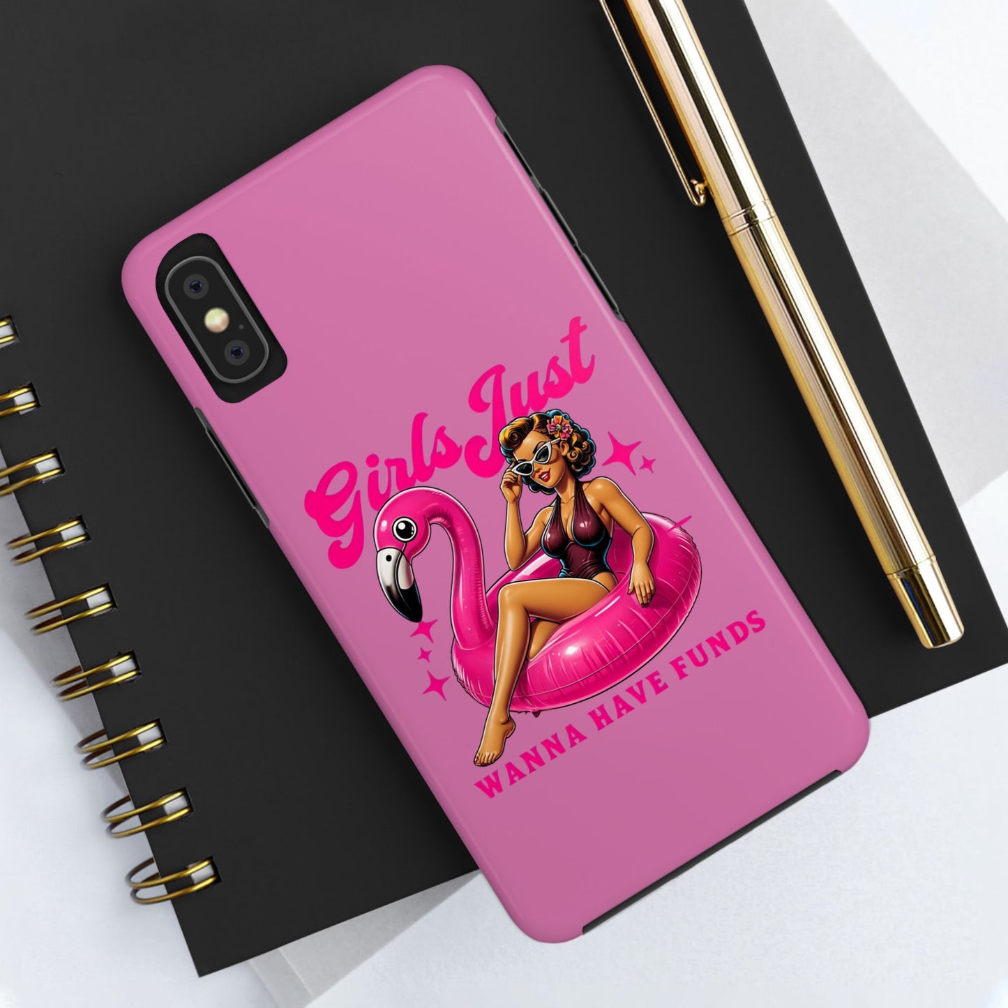 Girls Just Wanna Have Funds Phone Case – Pink Aesthetic iPhone Cover, Trendy Quote Case, Cute Gift for Her or Boss Babe