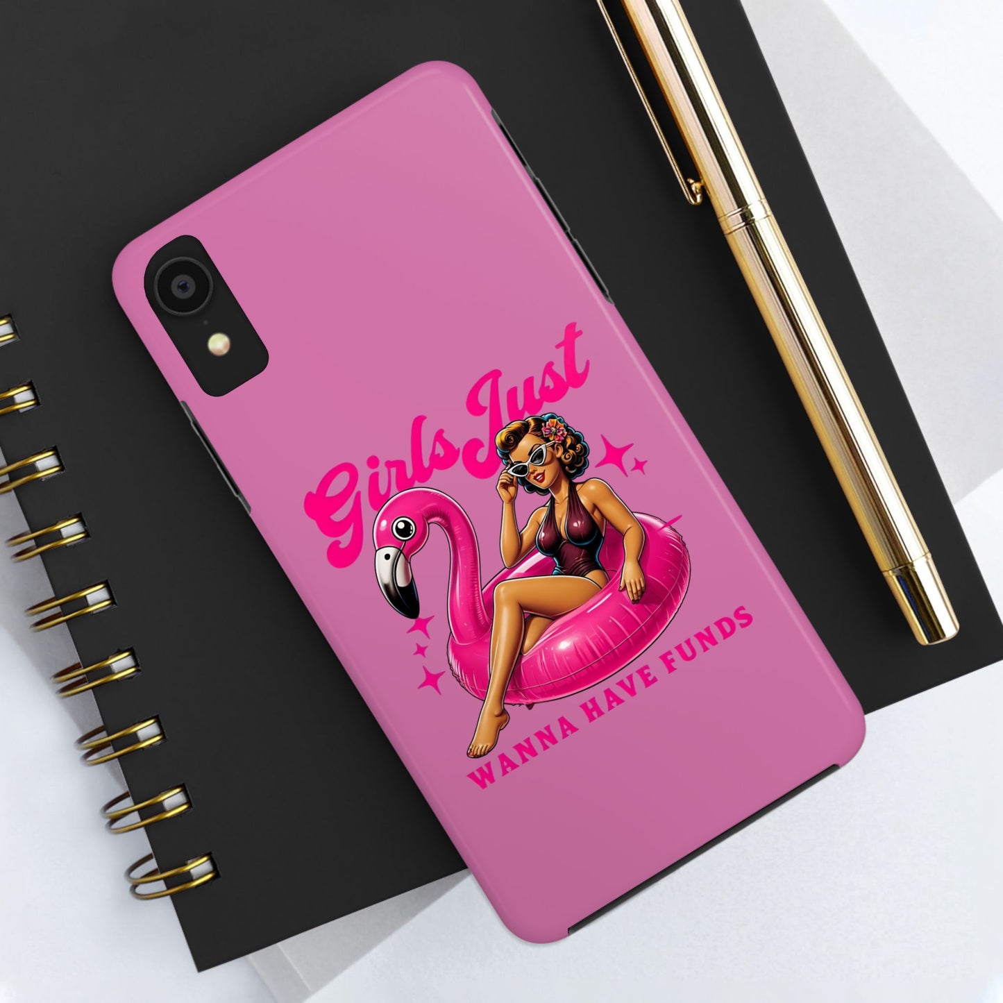 Girls Just Wanna Have Funds Phone Case – Pink Aesthetic iPhone Cover, Trendy Quote Case, Cute Gift for Her or Boss Babe